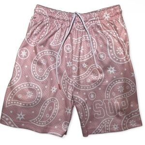 SUP Paisley Pink Shorts Drawstring Distinctive Bandana Pattern - Brand New